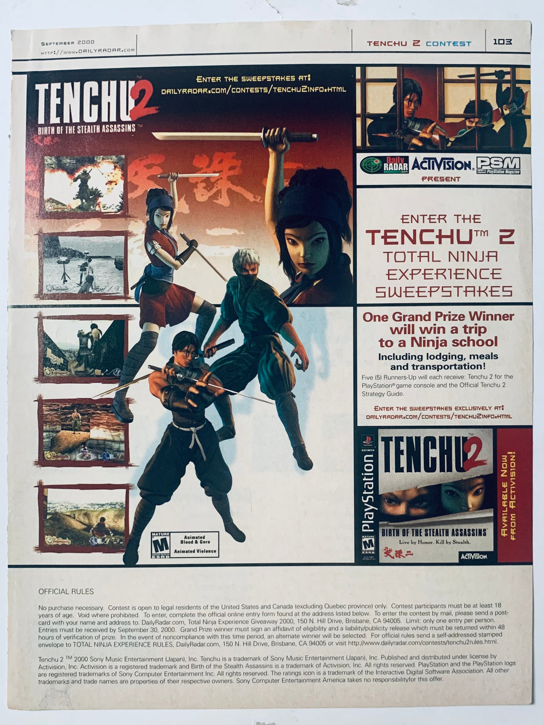 Tenchu 2: Birth of the Stealth Assassins - PlayStation - Original Vintage Advertisement - Print Ads - Laminated A4 Poster