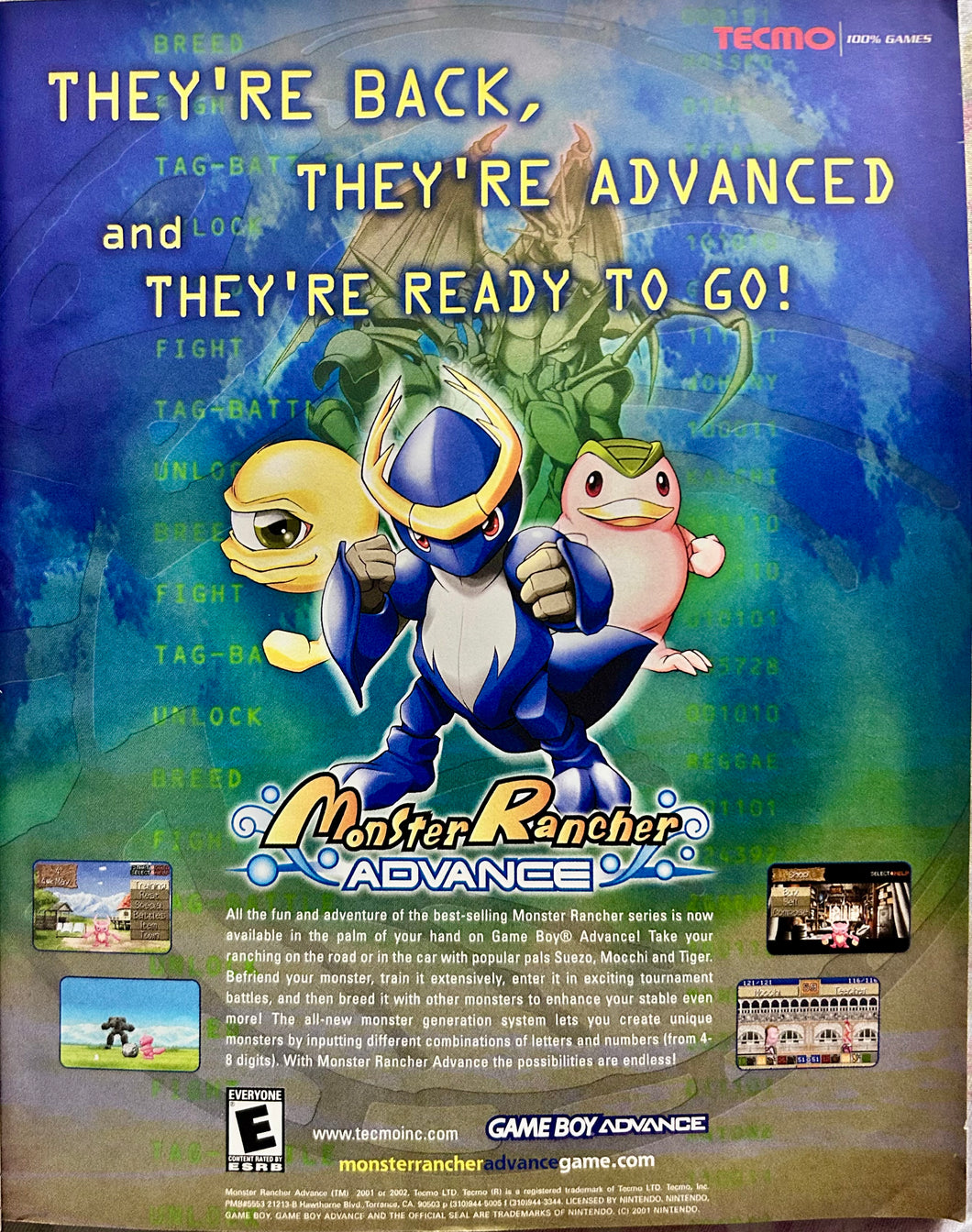 Monster Rancher Advance - GBA - Original Vintage Advertisement - Print Ads - Laminated A4 Poster