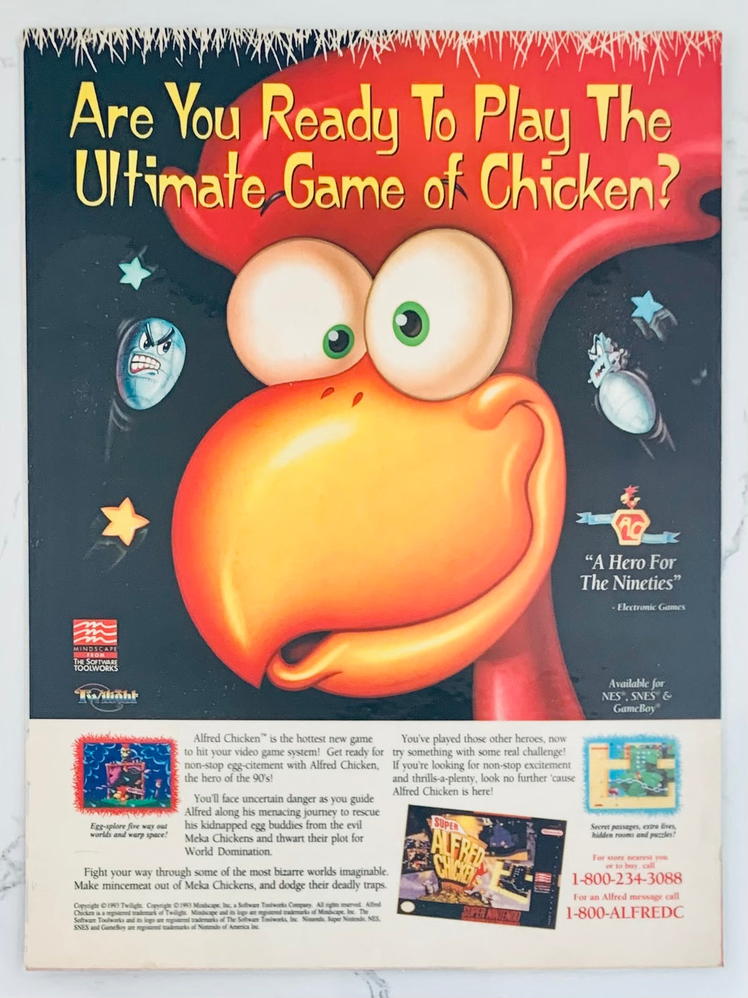 Super Alfred Chicken - SNES - Original Vintage Advertisement - Print Ads - Laminated A4 Poster