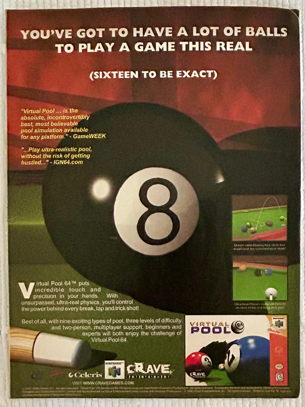 Virtual Pool - N64 - Original Vintage Advertisement - Print Ads - Laminated A4 Poster