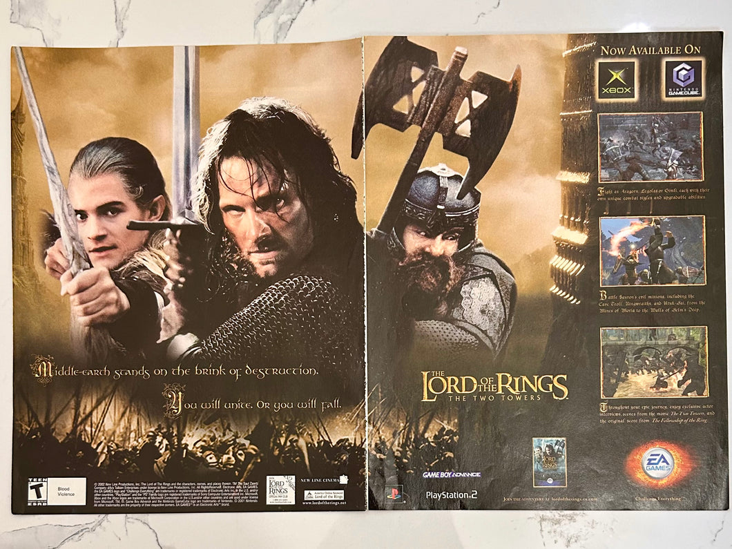 The Lord of the Rings: The Two Towers - PS2 NGC Xbox GBA - Original Vintage Advertisement - Print Ads - Laminated A3 Poster