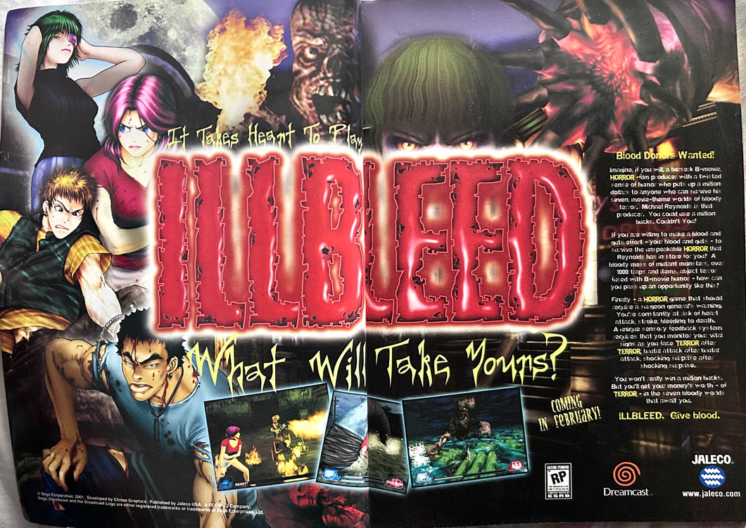 Illbleed - Dreamcast - Original Vintage Advertisement - Print Ads - Laminated A3 Poster