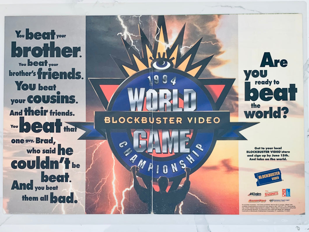 1994 Blockbuster Video World Game Championship - SNES Genesis - Original Vintage Advertisement - Print Ads - Laminated A3 Poster