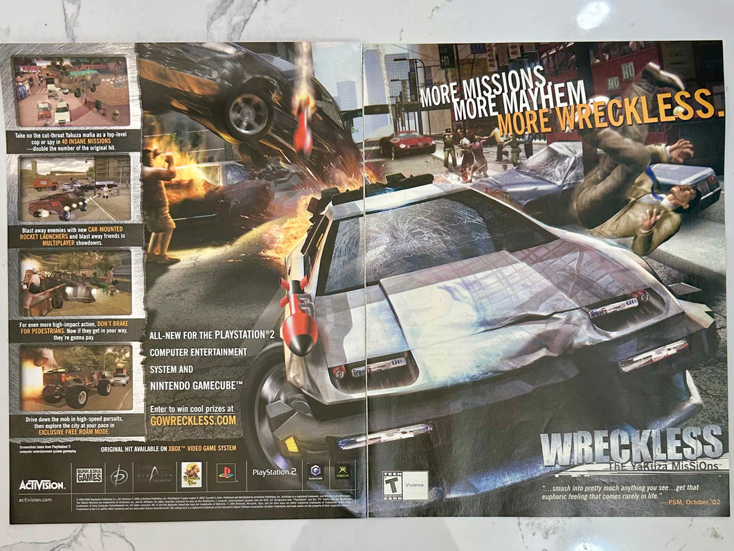 Wreckless: The Yakuza Missions - PS2 Xbox NGC - Original Vintage Advertisement - Print Ads - Laminated A3 Poster