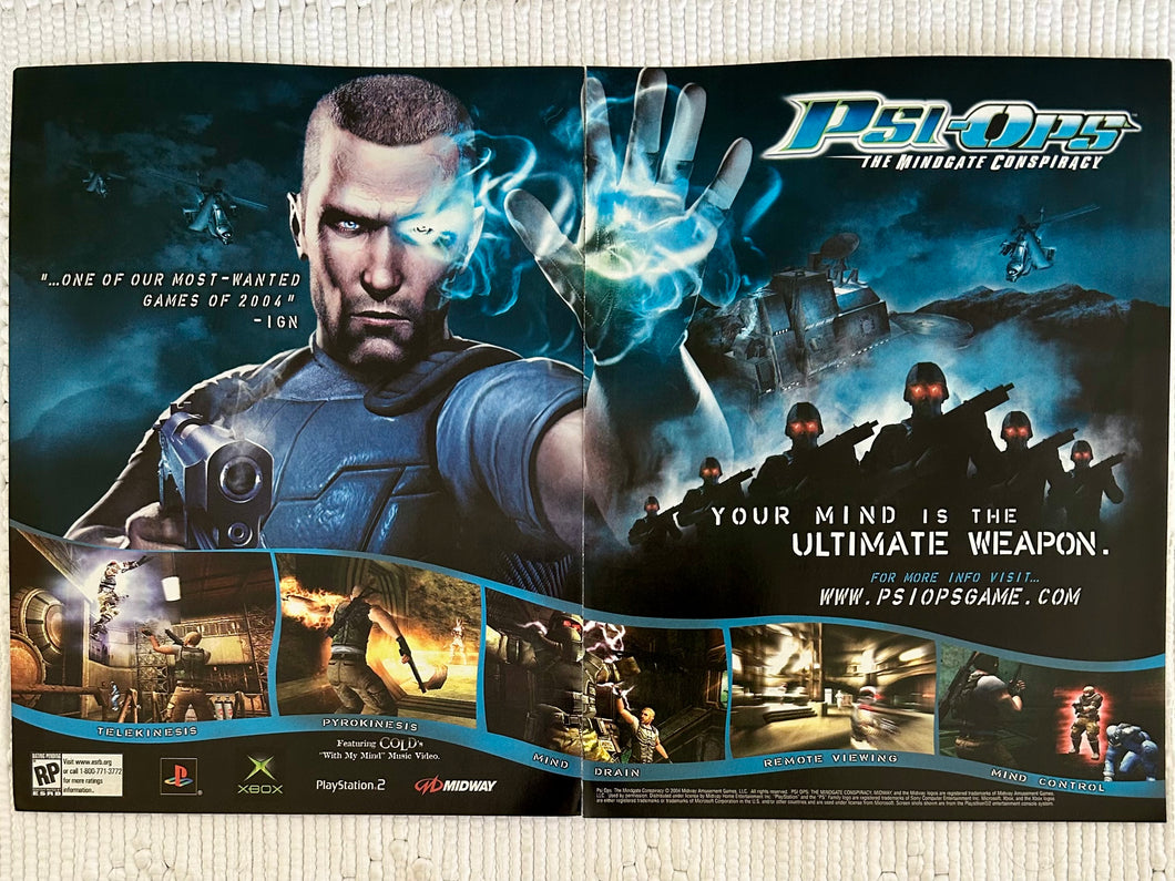 Psi-Ops: The Mindgate Conspiracy - PS2 Xbox - Original Vintage Advertisement - Print Ads - Laminated A3 Poster