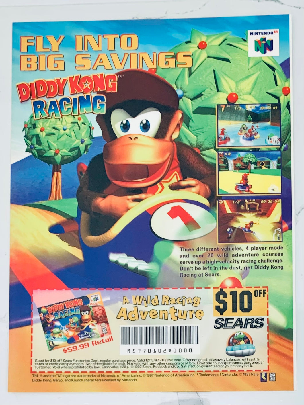 Diddy Kong Racing - N64 - Original Vintage Advertisement - Print Ads - Laminated A4 Poster