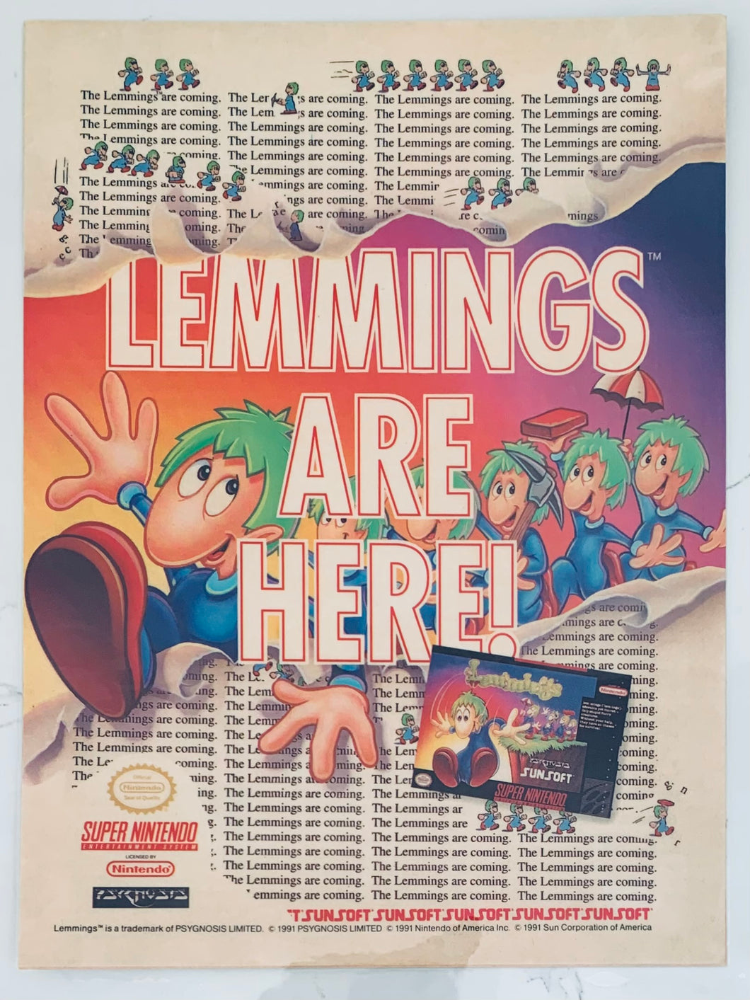 Lemmings - SNES - Original Vintage Advertisement - Print Ads - Laminated A4 Posterd