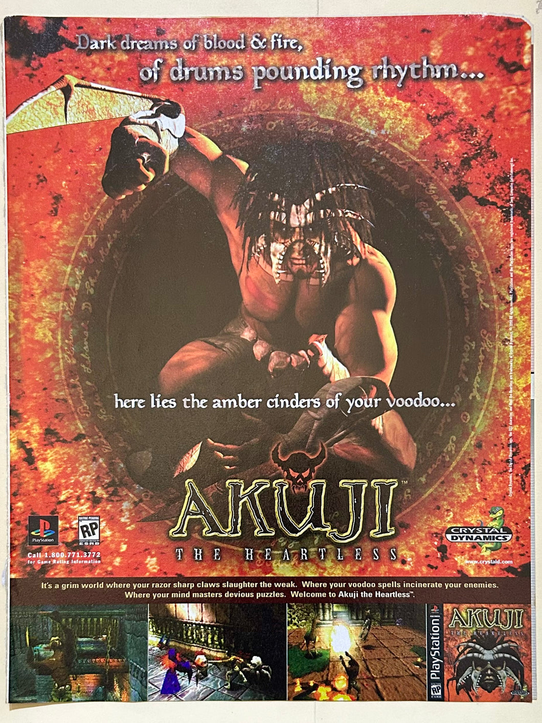 Akuji the Heartless - PlayStation - Original Vintage Advertisement - Print Ads - Laminated A4 Poster