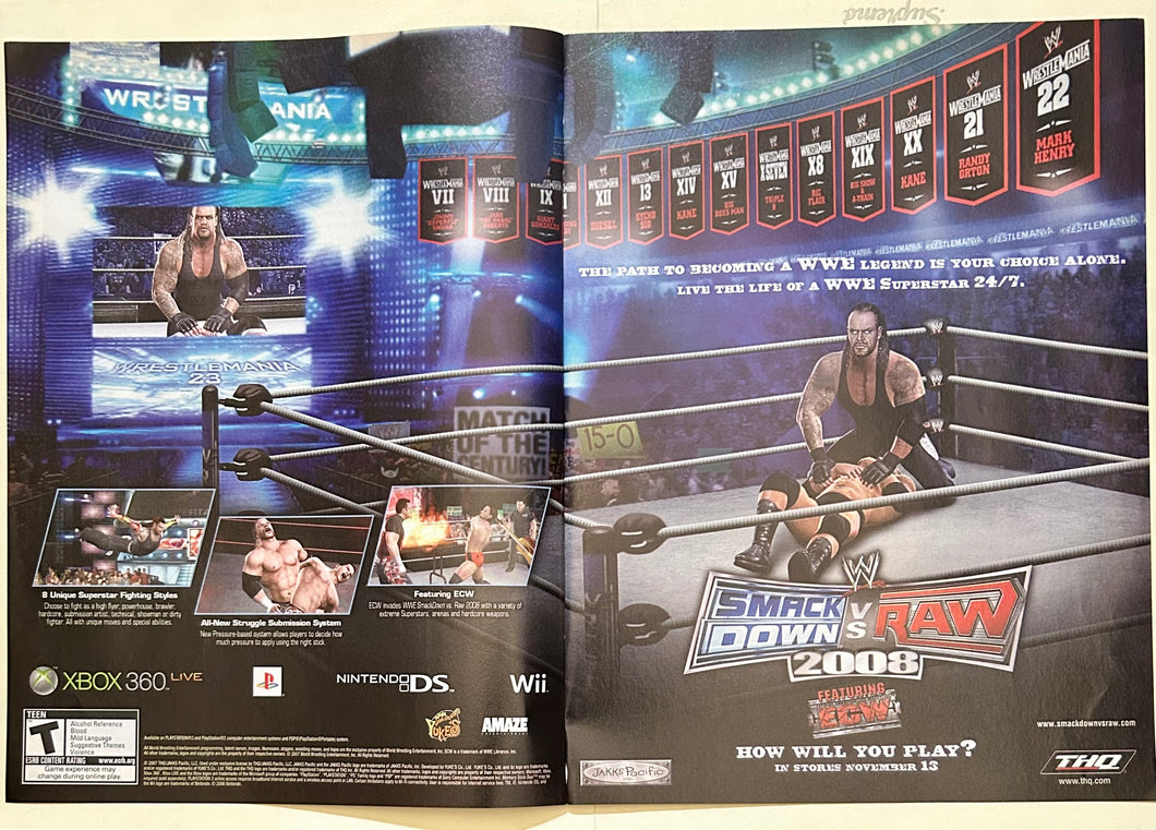 WWE SmackDown vs. Raw 2008 - PS2 PS3 Xbox 360 Wii NDS - Original Vintage Advertisement - Print Ads - Laminated A3 Poster