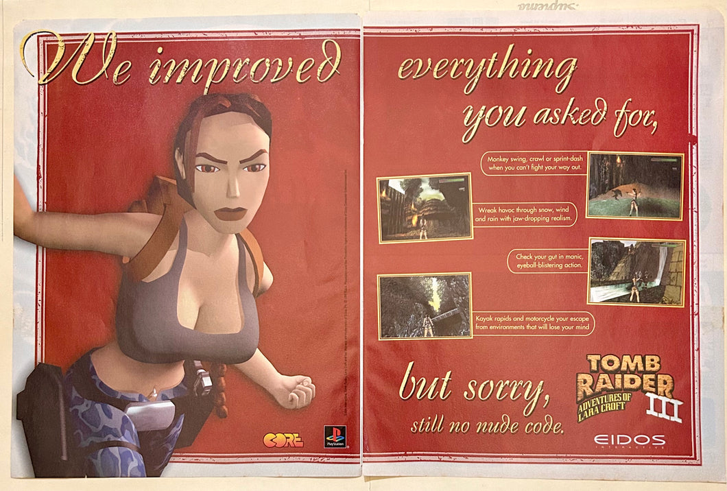 Tomb Raider III: Adventures of Lara Croft - PlayStation - Original Vintage Advertisement - Print Ads - Laminated A3 Poster