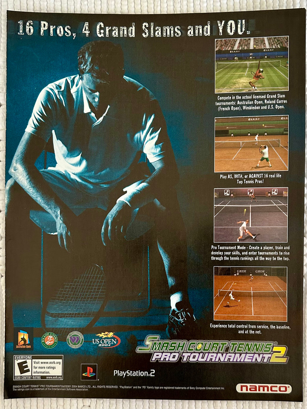 Smash Court Tennis Pro Tournament 2 - PS2 - Original Vintage Advertisement - Print Ads - Laminated A4 Poster