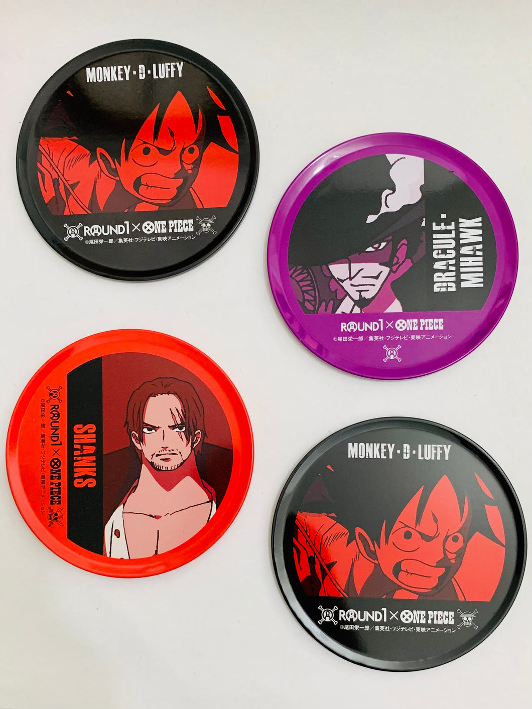 One Piece - Monkey D. Luffy, Akagami no Shanks & Dracule Mihawk - Tin Coaster Set (4 Pieces)